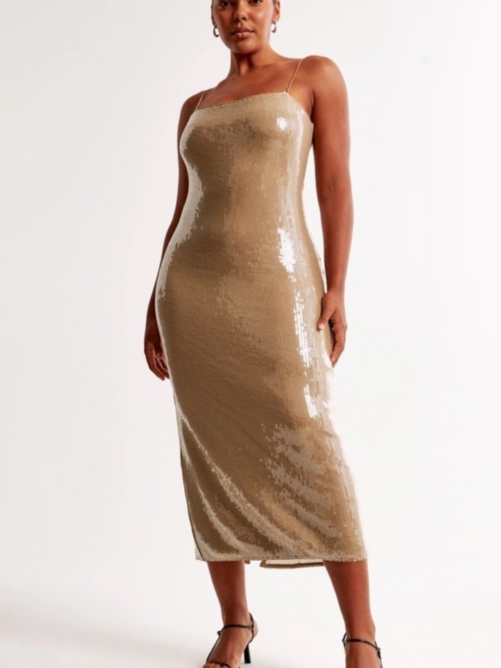 Abercrombie & Fitch Champagne Sequin Straight-Neck Midi Dress